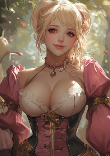 Blonde kitty with hourglass figure and strong jawline.