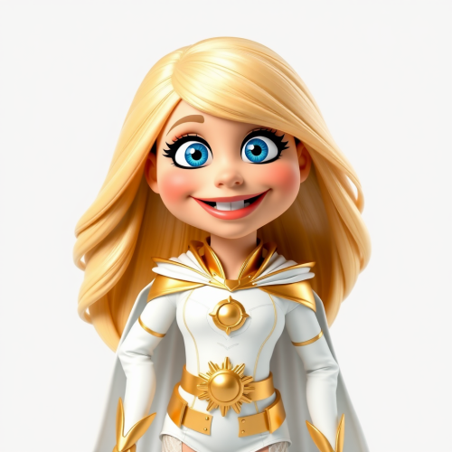 Blonde superhero with gold and white costume.