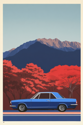 Blue Car Parked Among Red Mountains