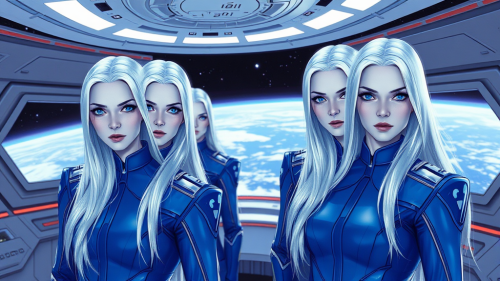 Blue-Eyed Crew on Starship Orbiting Earth