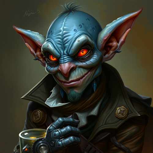 Blue Goblin Alchemist in Steampunk Style