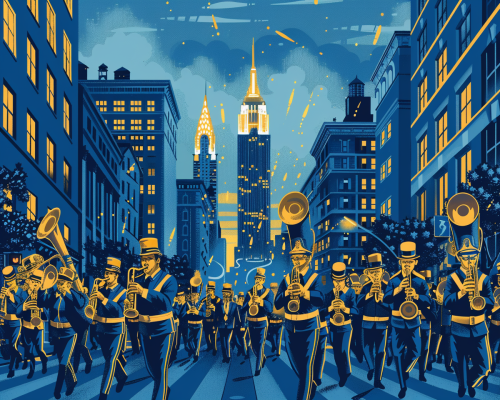 Blue-Gold Retro Poster: ETSU Marching Bucs in NYC