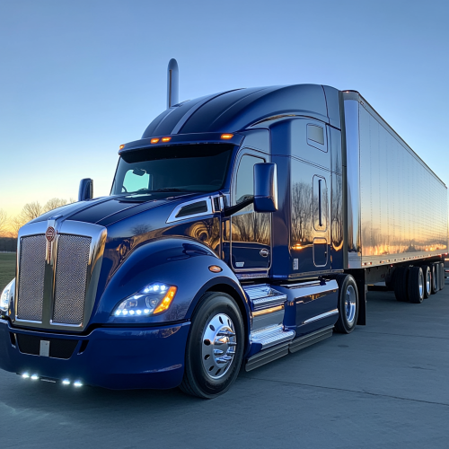 Blue Semi-Truck with Modern Design in Clear Lighting