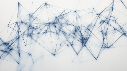 Blue geometric shapes connected on white background