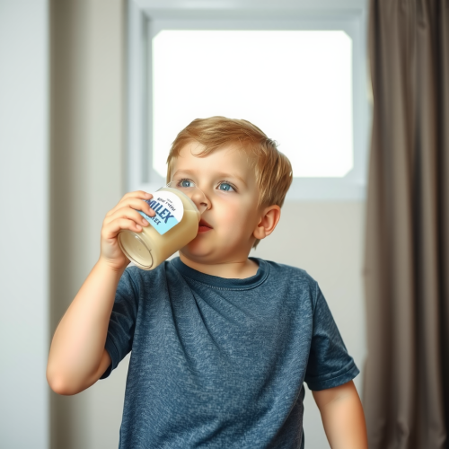 Boy Drinking Weight Gain Shake, Growing Fatter