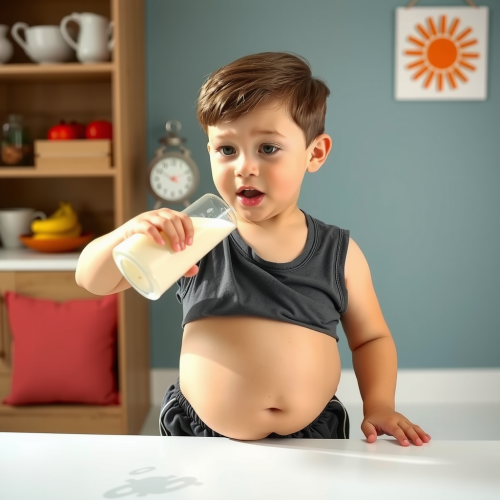 Boy Drinking Weight Gain Shake Gets Fat Belly