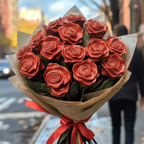 Brad Pitt holding a bouquet of chocolate roses. Brad Pitt holding a bouquet of chocolate roses.