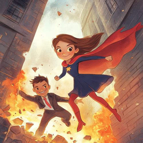 Brave girl in superhero outfit saves man from fire