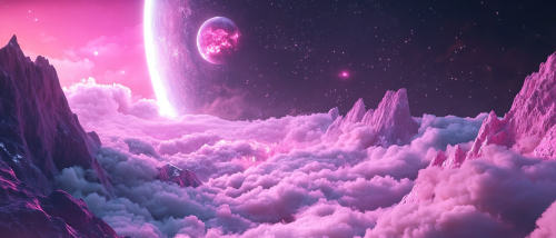 Breathtaking fantasy landscape with exploding planet at night