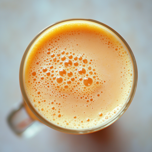 Bright glass cup of yogurt drink with water droplets