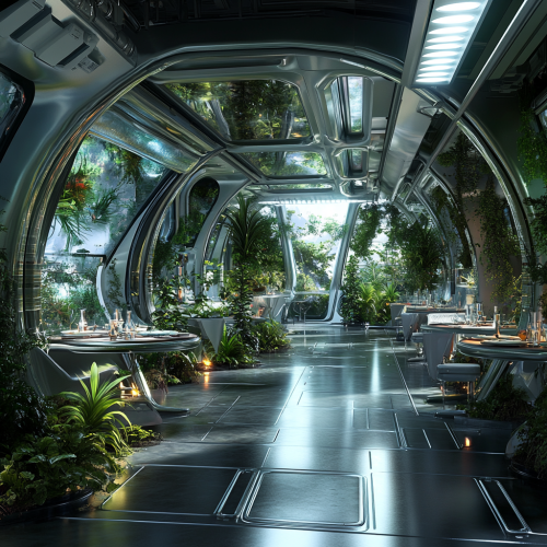 Bright space style restaurant interior with plants and bacteria. Bright space style restaurant interior with plants and bacteria.