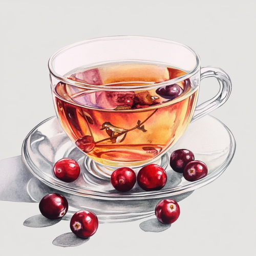 Bright watercolor illustration of cranberry tea cup