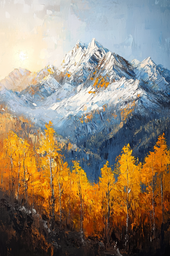 Bright yellow trees on Himalayan mountain, sunlight from upper left. Bright yellow trees on Himalayan mountain, sunlight from upper left.
