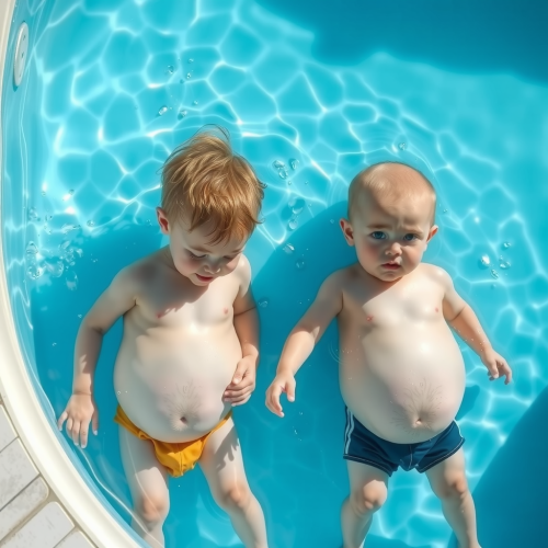 Brothers Growing Round Bellies in the Pool
