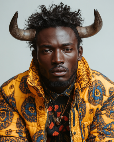 Bull Hybrid Fashion Portrait in Stylish Jacket