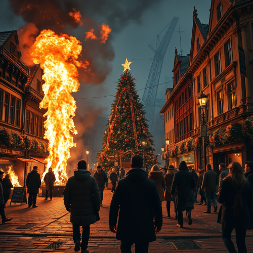 Burning Christmas Tree in Town Square Terrifies People