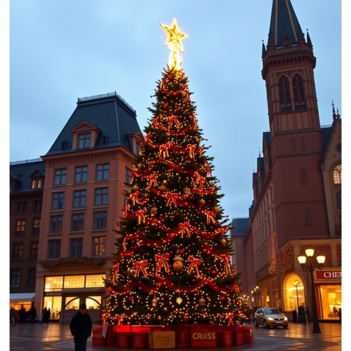 Burning Christmas Tree in the Town Square