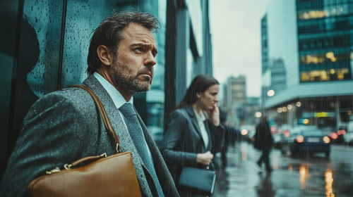 Business Man and Secretary Cry in Long Line