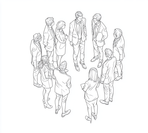 Business team drawing in isometric wireframe style