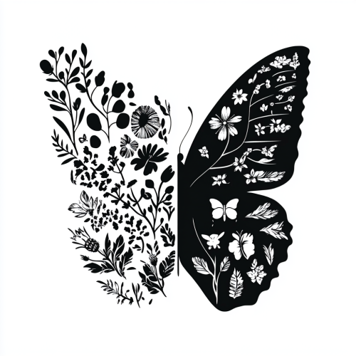 Butterfly silhouette with flower wing laser engraved illustration