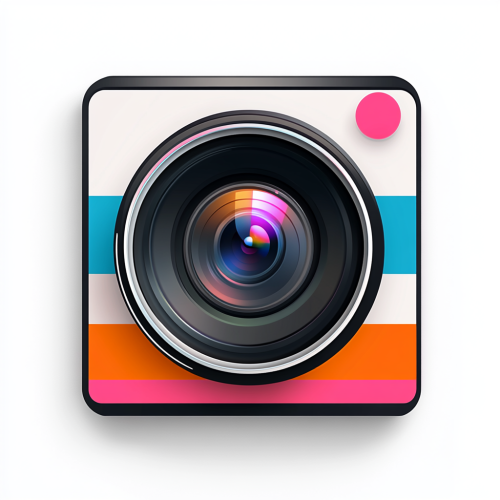 Camera Lens iOS App Icon with Retro Stripes