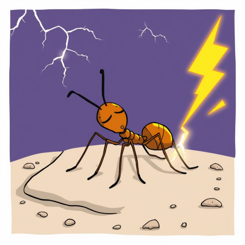 Cartoon of an Ant Killed by Lightning