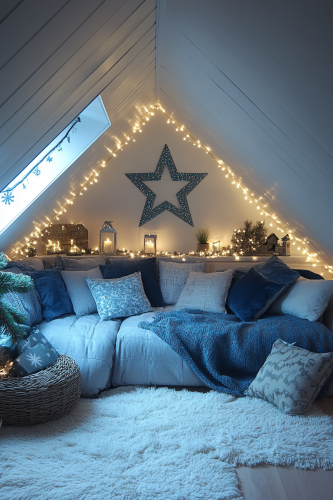 Celestial-themed attic with Christmas decor invites peace