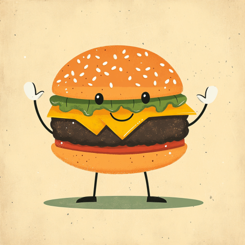 Cheerful Burger Character in Classic 1930s Cartoon Style