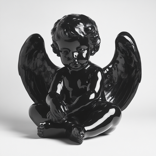 Cherub Sculpture: Realistic, Black and White Beauty