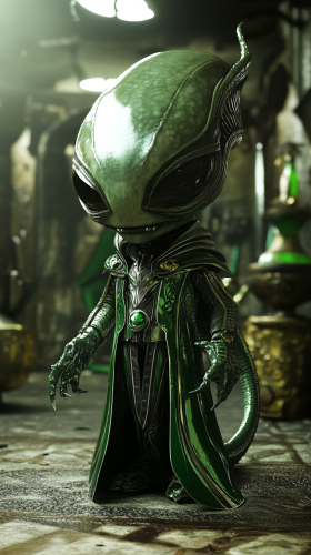 Chibi alien in Slytherin robes looks menacing. Chibi alien in Slytherin robes looks menacing.