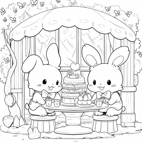 Chibi bunnies in magical cafe, cute and fun.