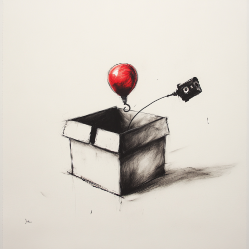 Child's red jack-in-the-box with CCTV camera.