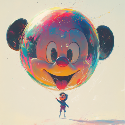 Child in Disney style floats on colorful bubble Child in Disney style floats on colorful bubble