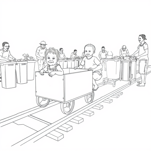 Children Enjoying Cart Ride in Playground Scene