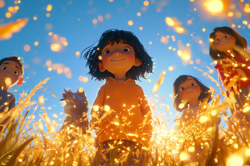 Children of different ethnicity glowing in golden light outdoors. Children of different ethnicity glowing in golden light outdoors.