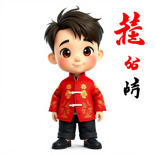 Chinese Boy in Traditional Red Jacket Illustration
