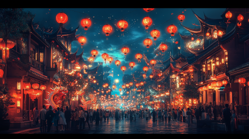 Chinese New Year Festivities with Red Lanterns