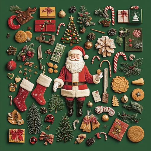 Christmas Collage with Santa, Trees, Gifts, and Cookies