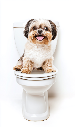 Chubby Shih-Tzu Dog on Toilet Seat - Realistic Photo 