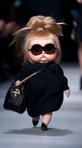 Chubby baby strut with chic style on runway.