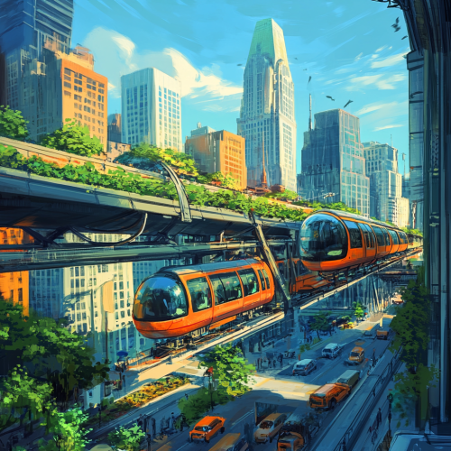 Cincinnati in 2050: tech, design, solarpunk theme, monorail/bike path, less traffic. Cincinnati in 2050: tech, design, solarpunk theme, monorail/bike path, less traffic.