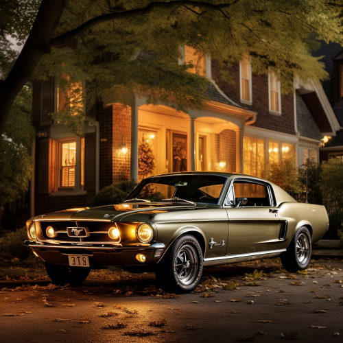 Cinematic 1968 Mustang with American Houses Background