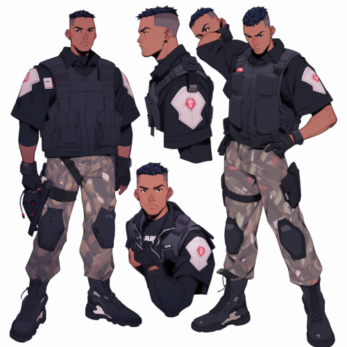 Cinematic Male Cyberpunk Policeman Concept Art Pose Sheet