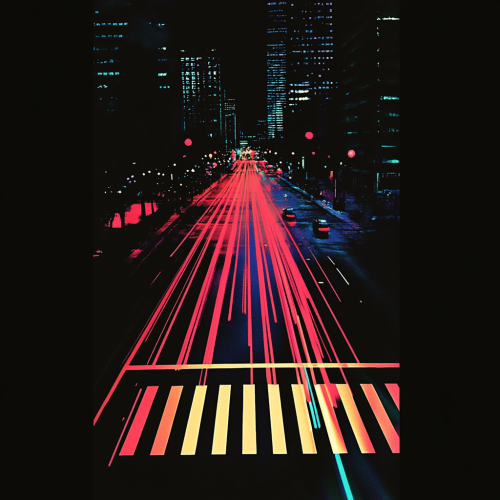 City street with neon lights at dusk