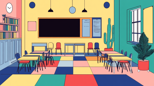 Classroom Drawn with Shapes in Cartoon Style