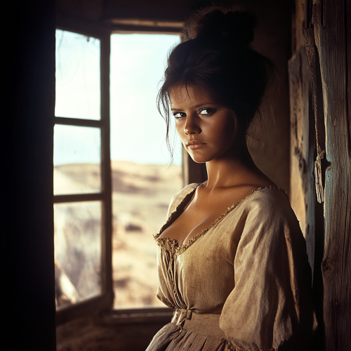 Claudia Cardinale in a Western scene with bun.