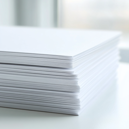 Clean paper stack in minimalistic setting, creating professional atmosphere.