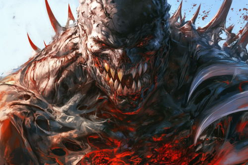 Close-up of evil skull head monster with bone armor.