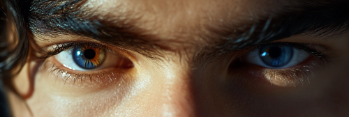 Close-up photo of face with different colored eyes