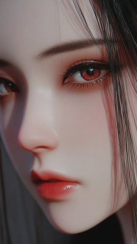 Close-up photo of realistic Nezuko with beautiful eyes.